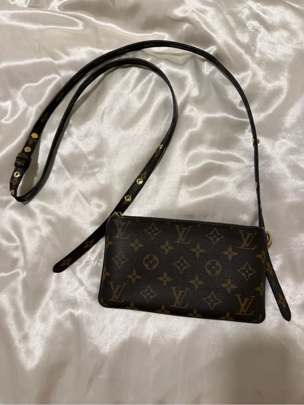 Louis Vuitton Monogram Crossbody Clutch in Brown and Gold